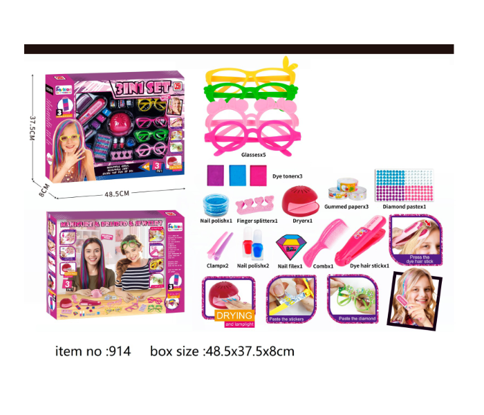 914 3 in 1 Beauty set Playing Activity Set for Kids - Zoom Image