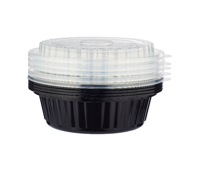 Hotpack HSMBB8311 Set of 5 Pieces 16 Oz Black Base Round Container With Lids - Zoom Image 2