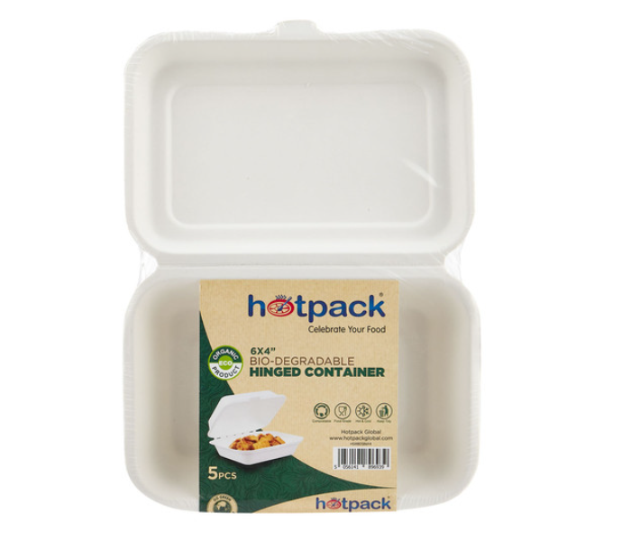 Hotpack HSMBDSB6X4 Set of 5 Pieces  Bio-Degradable Hinged Container - Zoom Image 1