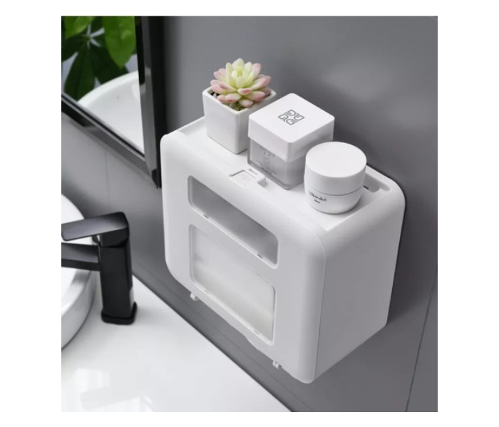 Double-Layer Tissue Box Wall-Mounted Storage Box -Toilet Waterproof Roll Holder Toilet Paper Holder - White - Zoom Image 4