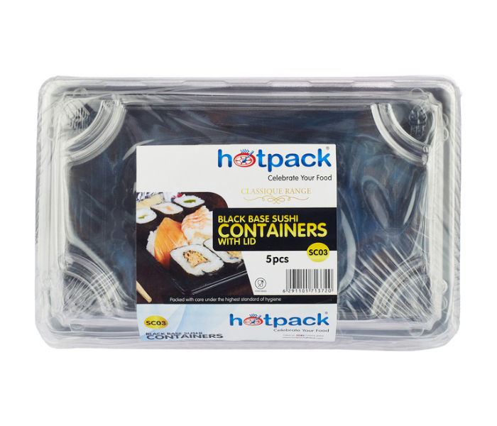 Hotpack HSMSC03B Set of 5 Pieces Black Sushi Container Base With Lid - Zoom Image 2