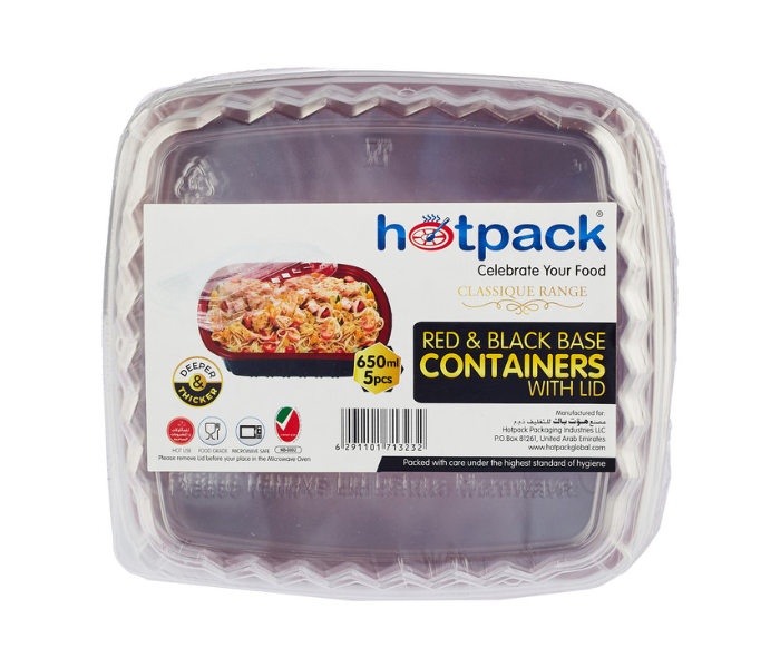 Hotpack HSMRB650 Set of 5 Pieces 650ml Red and Black Base Container With Lids - Zoom Image 1