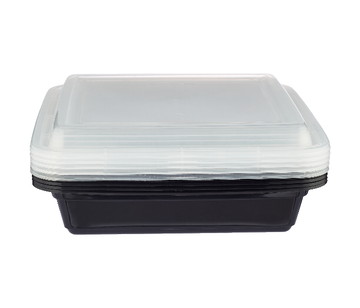 Hotpack HSMBBRE48 Set of 5 Pieces 48 Oz Black Base Rectangular Container With Lids - Zoom Image 2