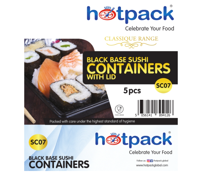 Hotpack HSMSC07B Set of 5 Pieces Black Sushi Container Base With Lid - Zoom Image 4