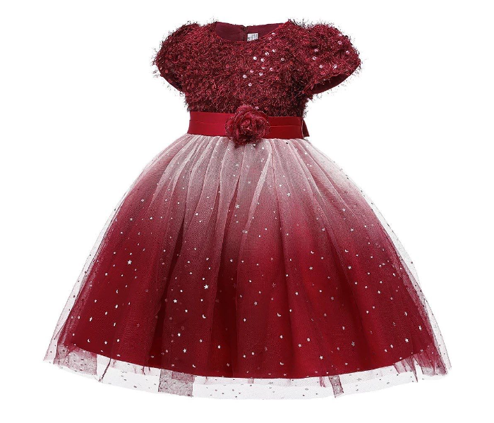 Beautiful Party Wear Model Frock for 6 Year Old Baby Girls - Maroon - Zoom Image 1