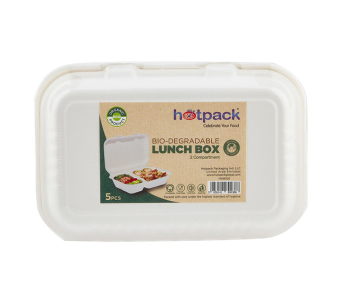 Hotpack HSMBDLB2 Set of 5 Pieces Bio-Degradable 2 Compartment Lunch Box - Zoom Image 1