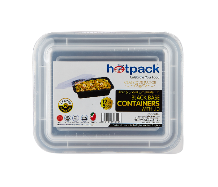 Hotpack HSMBBRE12 Set of 5 Pieces 12 Oz Black Base Rectangular Container With Lids - Zoom Image 1