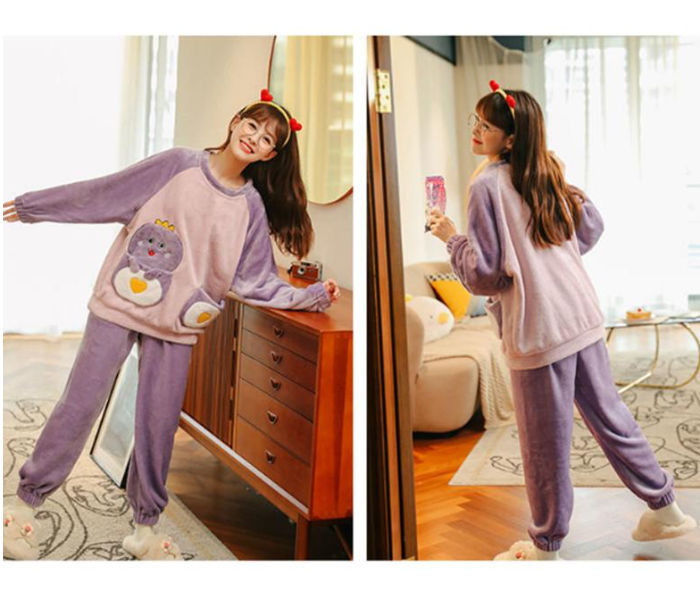 Femme Cartoon Printed Furry Plush Winter Warm Velvet Pajamas Set for Women - Free size Mixed Color - Zoom Image 3