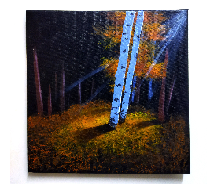 Forest on Black Canvas Acrylic Painting Wall Hanging - Zoom Image