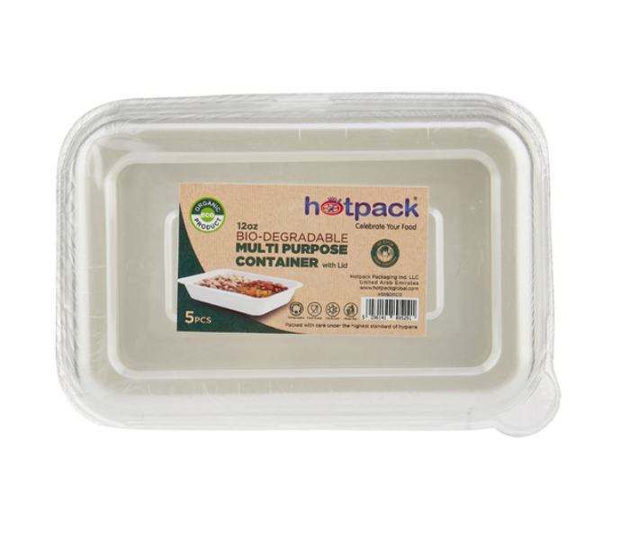 Hotpack HSMBDMC12HP Set of 5 Pieces 12Oz Bio-Drgradable Multi Purpose Container With Lid - Zoom Image 1