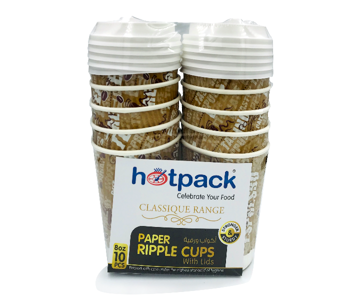 Hotpack HSMPCRW8 Set of 4 Ounce 8 Oz Printed Ripple Cup with Lids - Zoom Image