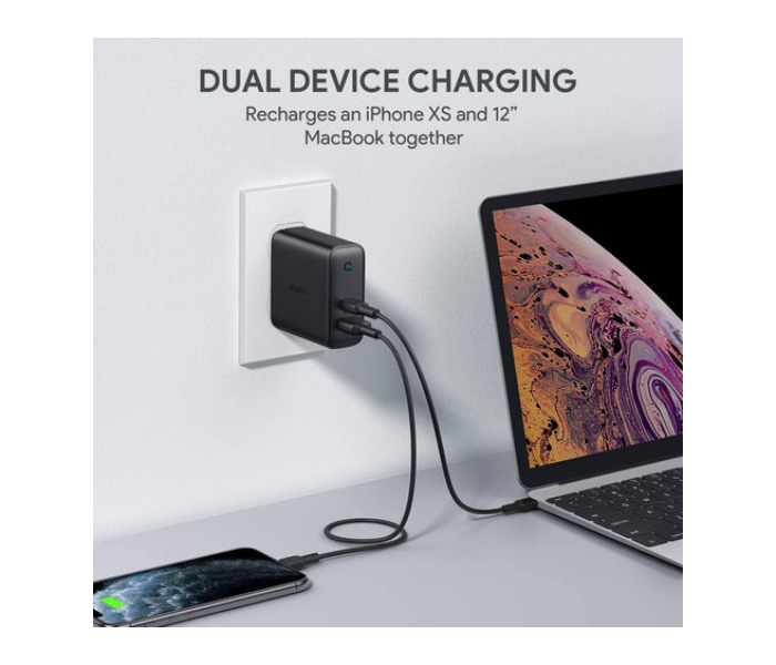 AUKEY PA-D3 BK Dual-Port 60W Pd Wall Charger With Dynamic Detect - Black - Zoom Image 3