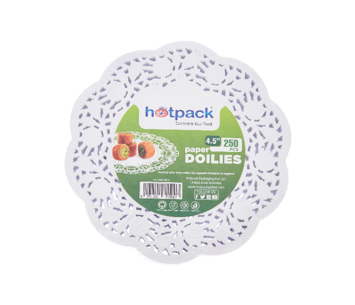 Hotpack RD4.5 Set of 250 Pieces 4.5 Inch Round Lace Paper Doiles - White - Zoom Image 1