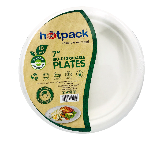 Hotpack HSMBDRP7 Set of 10 Pieces 7 Inch Bio Degradable Paper Pulp Plate - Zoom Image