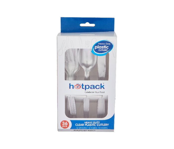 Hotpack HSMCPHDC Set of 12 Spoon 12 Fork 12 Knife Clear Heavy Duty Cutlery - Zoom Image 1