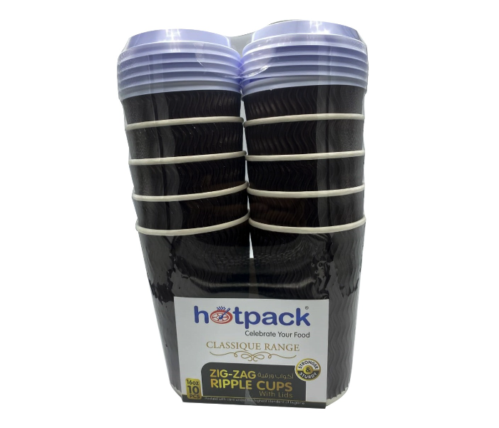 Hotpack HSMPCZZR16C Set of 10 Pieces 16 Ounce Zig Zag Ripple Paper Cup With Lid - Zoom Image