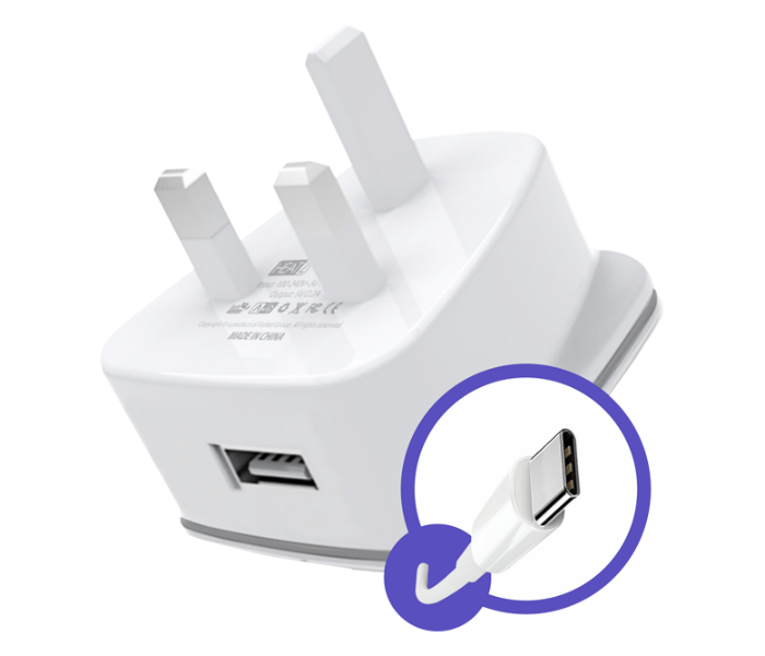 Heatz ZAT07 2.1A Single Port Home Charger With TYPE C USB Cable - White - Zoom Image 2