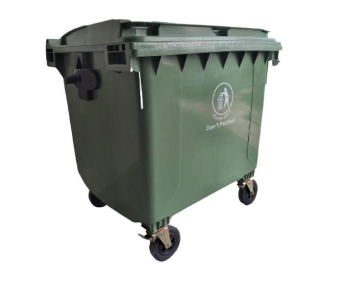 Industrial 1100 Liter Flat Lid With and Wheels Waste Bin - Green - Zoom Image