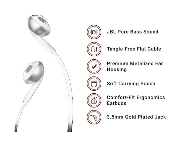 JBL T205 Headphones with Microphone - White - Zoom Image 4