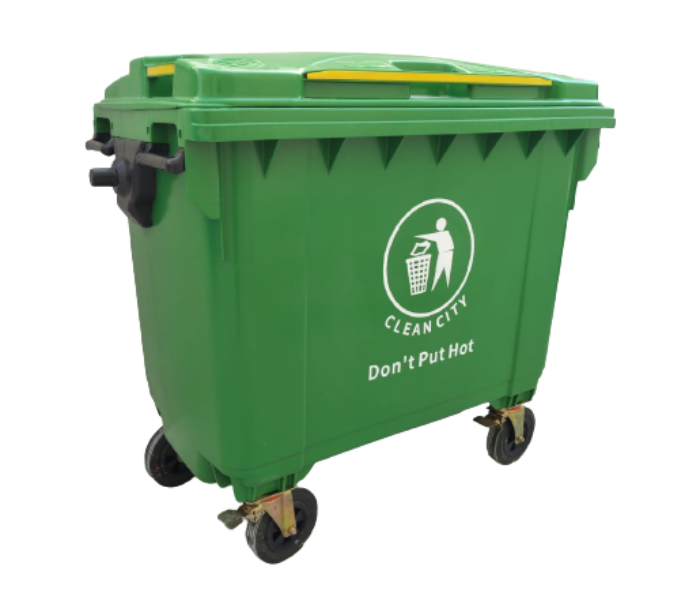 Industrial 660 Liter 4 Wheeled Flat Lid Waste Bin - Green - Zoom Image