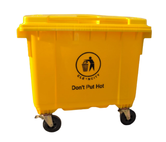 Industrial 660 Liter 4 Wheeled Flat Lid Waste Bin - Yellow - Zoom Image