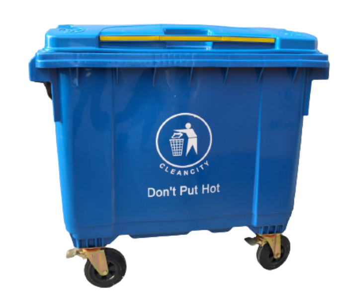 Industrial 660 Liter 4 Wheeled Flat Lid Waste Bin - Blue - Zoom Image