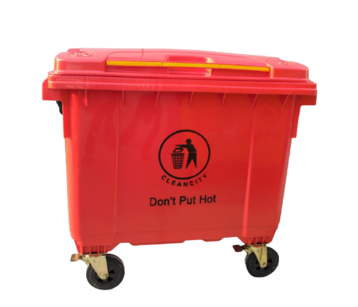 Industrial 660 Liter 4 Wheeled Flat Lid Waste Bin - Red - Zoom Image