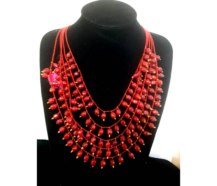 Strabella NB5-SAK5a Multi Layered Necklace With Semi Precious Stones For Women - Red - Zoom Image