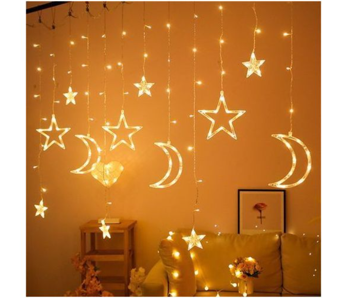 Star Moon Warm Led String Lights Curtain Decor Festival Lights with Battery and USB Charger - 3.5 Meter - Zoom Image 2