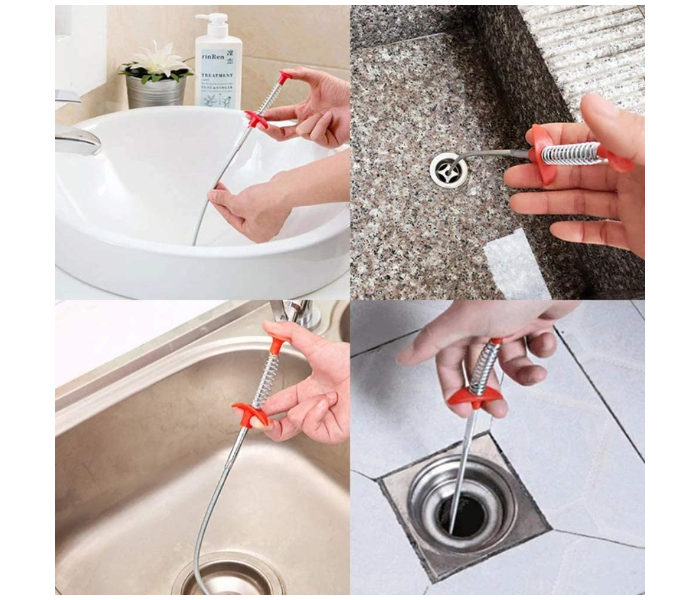 Set Of 5 Sink Drain Sewer Pipe Cleaning Tool - Silver and red - Zoom Image 3