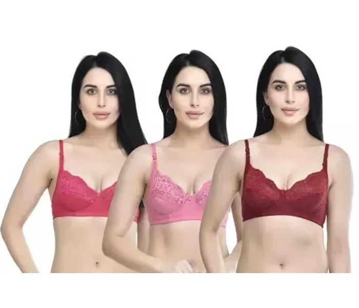 Pack of 3 Dhabeena Women's Comfy Cotton Daily Wear Bra with Elastic Strap - 34B - Zoom Image 1