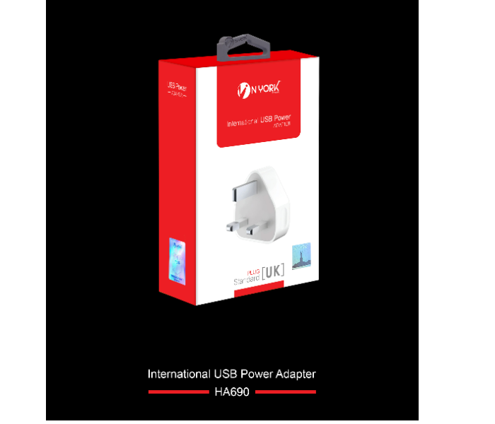 NYork HA 690 UK Standard 3 Pin USB 25W Power Adapter - White  - Zoom Image 1