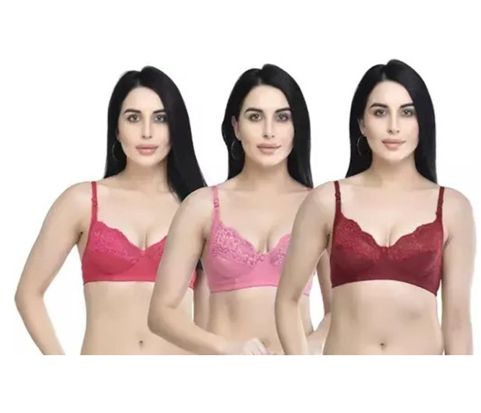 Pack of 3 Dhabeena Women's Comfy Cotton Daily Wear Bra with Elastic Strap - 36B - Zoom Image 1