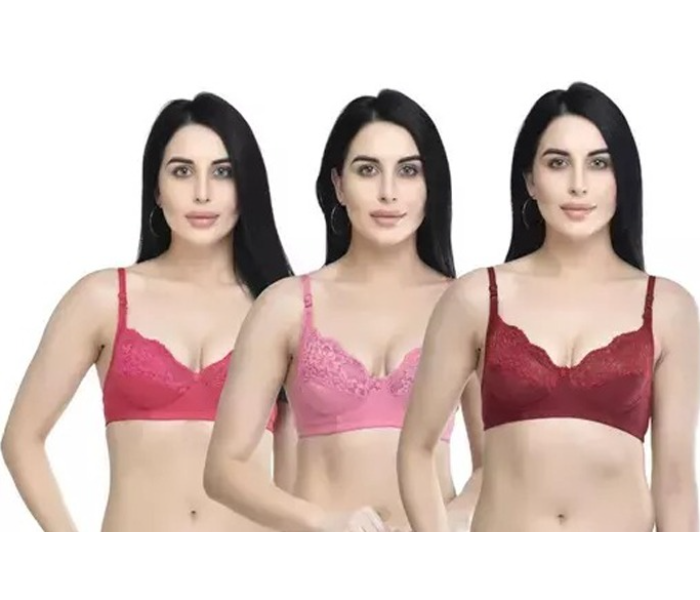 Pack of 3 Dhabeena Women's Comfy Cotton Daily Wear Bra with Elastic Strap - 44B - Zoom Image 1