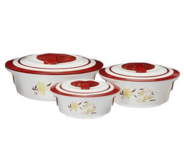 Nayasa NAY100600 3 Pieces Set Nayasa Magnolia Insulated Casserole - Red and White - Zoom Image