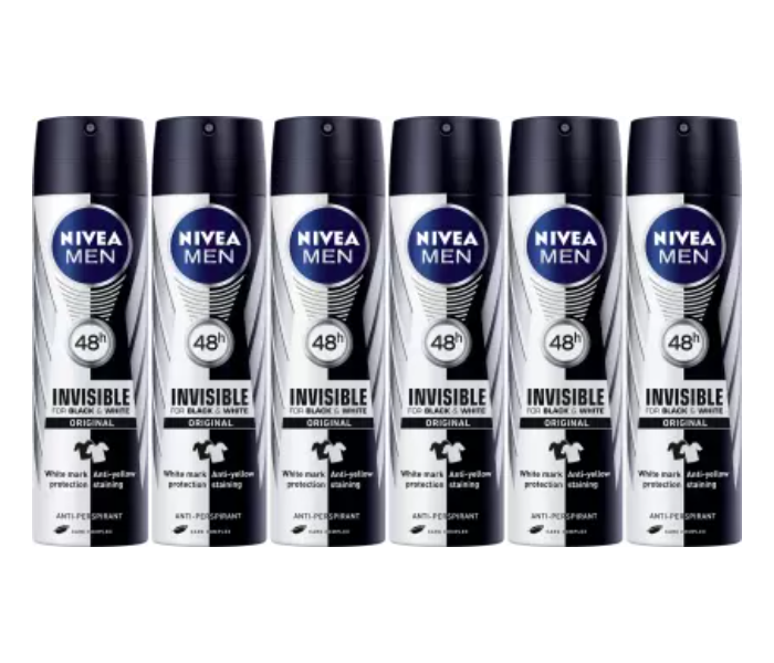 Nivea 150ml Black and white Invisible Original Anti Perspirant Deodorant Spray for Men- Pack of 6 - Zoom Image