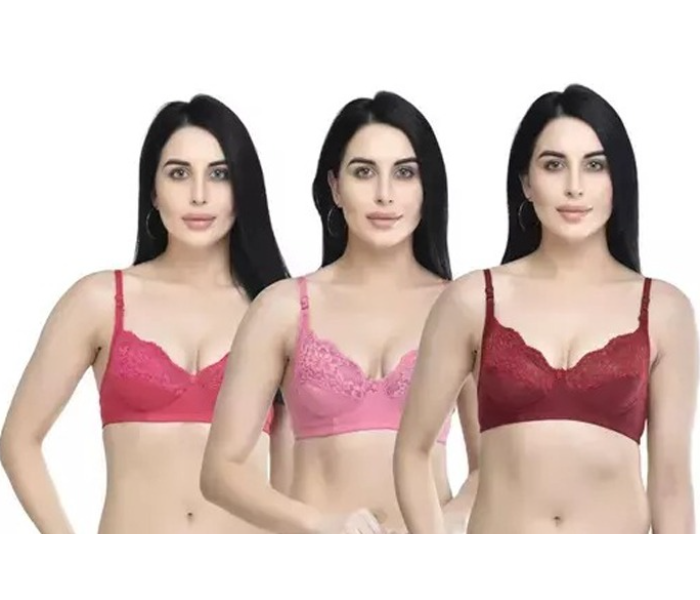 Pack of 3 Dhabeena Women's Comfy Cotton Daily Wear Bra with Elastic Strap - 38B - Zoom Image 1