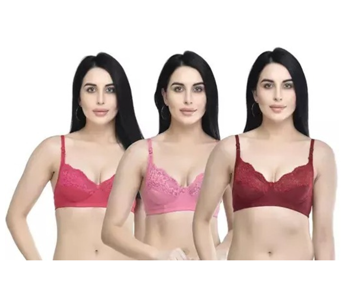 Pack of 3 Dhabeena Women's Comfy Cotton Daily Wear Bra with Elastic Strap - 40B - Zoom Image 1