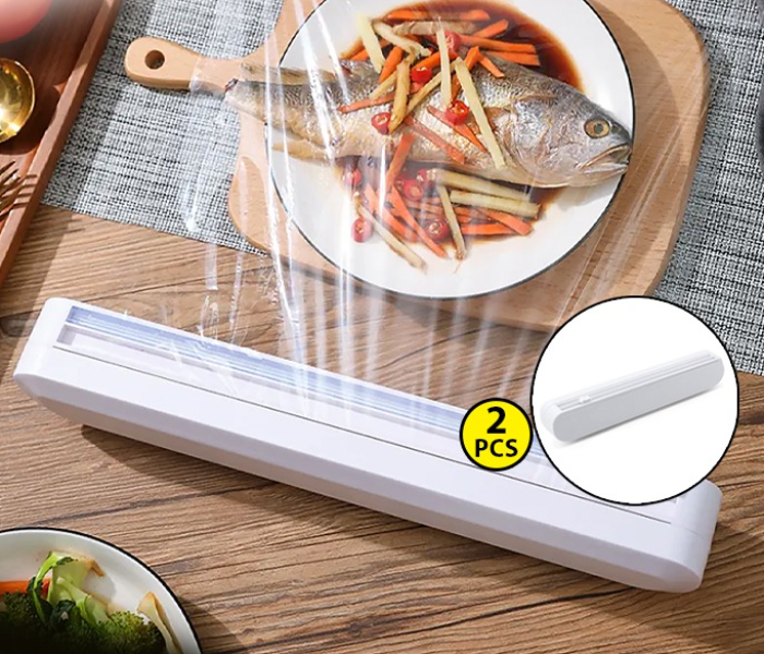 Plastic Food Wrap Dispenser With Slide Cutter Adjustable Cling