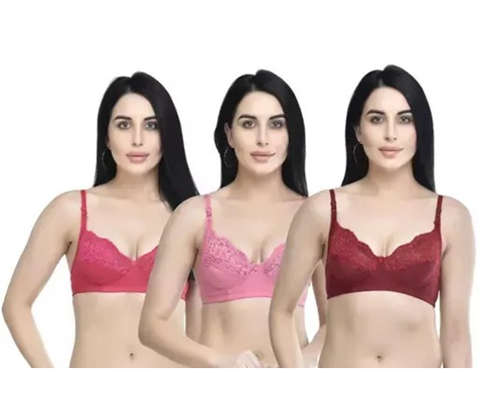 Pack of 3 Dhabeena Women's Comfy Cotton Daily Wear Bra with Elastic Strap - 32B - Zoom Image 1