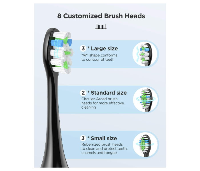 Fairywill FWP80 X8 Brush Heads Professional Electronic Toothbrush -Black - Zoom Image 4