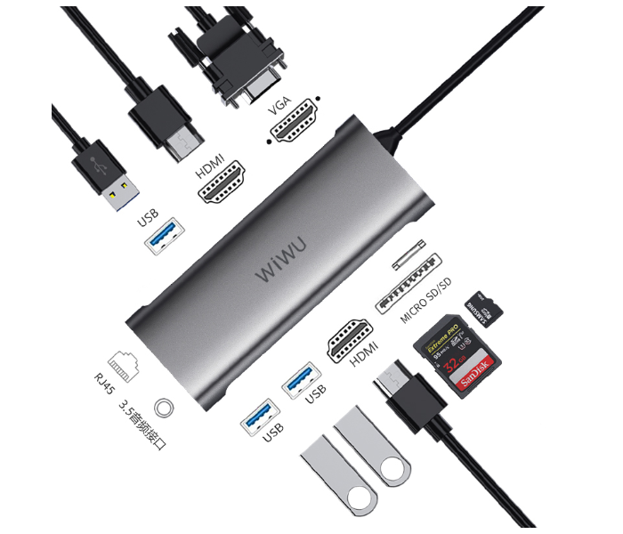 Wiwu A11312HG Alpha 11 In 1 USB-C Hub - Grey - Zoom Image 3