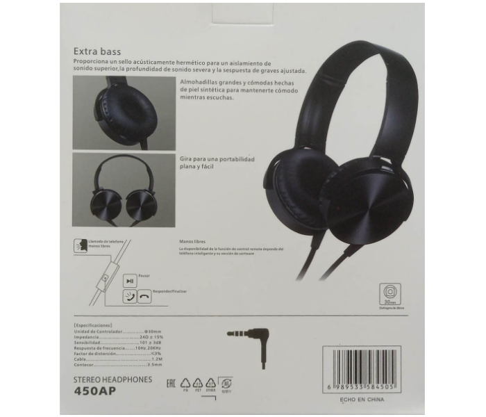 Extra Bass 450AP Wired Stereo Headset - Black - Zoom Image 4