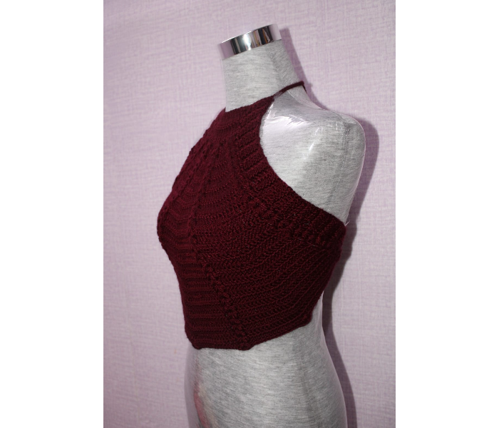 DC Creations CT001 Stylish And Comfortable Handmade Size M Cotton-Acrylic yarn Halter Top -Maroon - Zoom Image 2