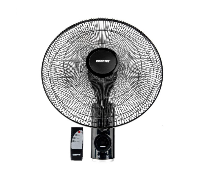 Geepas GF21125 Mountable Remotely Controlled Sleek Modern 60W Copper Motor 5 Leaf AS Blade 3 Speed Option Overheat Protection Home And Office Use 18 Inch Wall Fan- Black  - Zoom Image 1