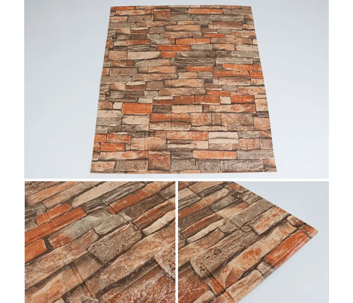 GTC 22000992 Premium Quality 3D Tiles Brick Wall Stickers Self-Adhesive Waterproof Foam Wallpaper -Brown - Zoom Image 4