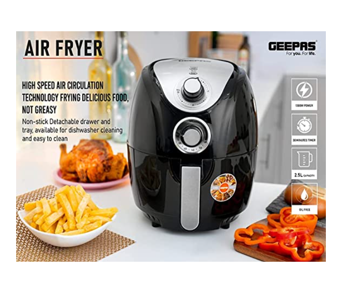 Geepas GAF37521 1300W Adjustable time and temperature Nonstick 2.5L Air Fryer-Black - Zoom Image 3