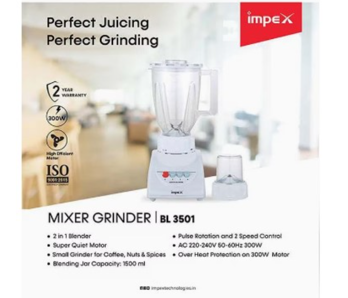 JP Impex BL 3501 250W 2 In 1 Mixer Grinder Blender - White - Zoom Image