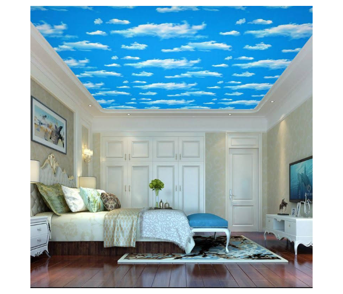 GTC 22000970 Customize Size Self-Adhesive Wallpaper 3D Of 60 CM x 500 CM Blue Sky White Clouds Ceiling Sticker -Sky Blue - Zoom Image 5