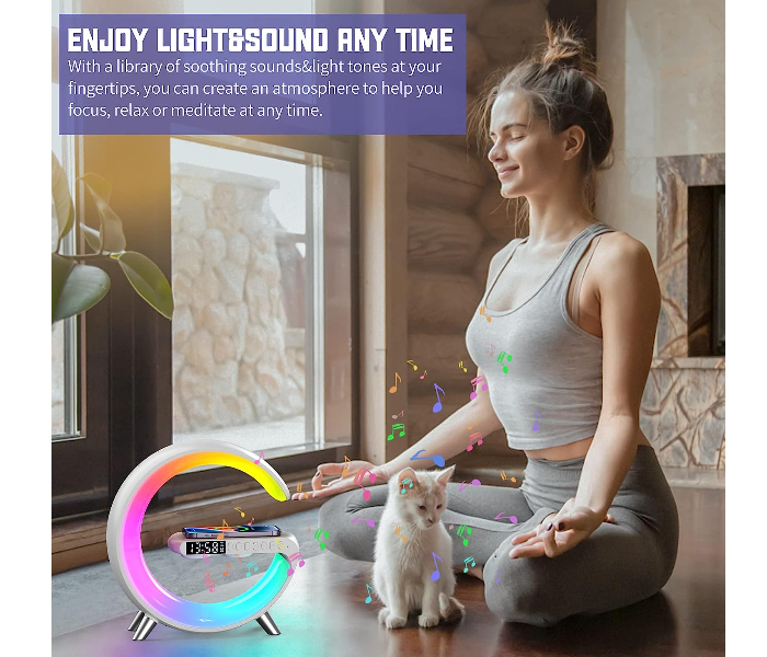 Smart Multi Functional Wireless Charger Atmosphere Lamp With Portable Bluetooth Speaker Clock Alarm Key And App Control, 256 Modes And 16 Million Light Colors - Zoom Image 6